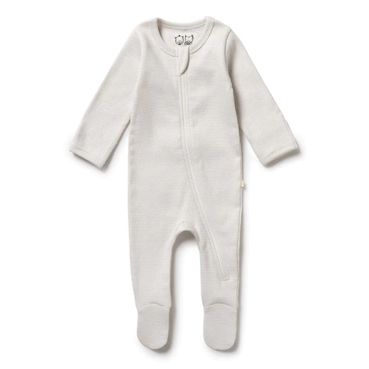 Clay Organic Stripe Rib Zipsuit with Feet