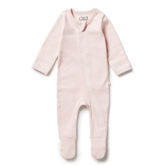 Cantaloupe Organic Stripe Rib Zipsuit with Feet