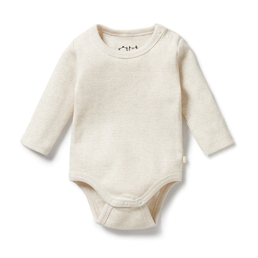 Oatmeal Organic Stripe Rib Long Sleeved Bodysuit