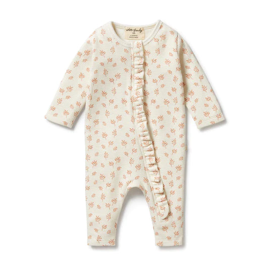 Winter Bloom Organic Waffle Ruffle Zipsuit