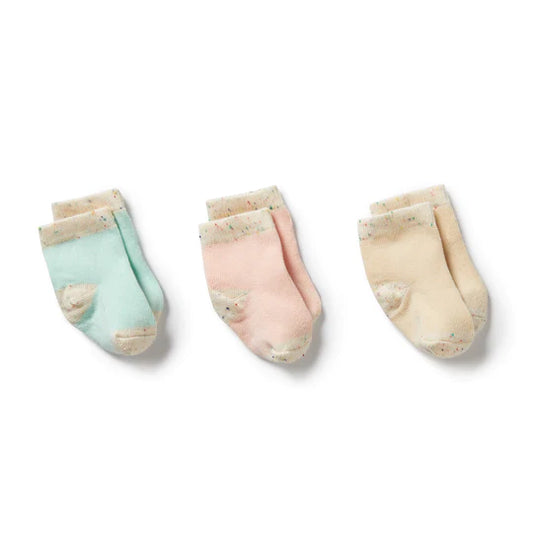 Organic 3 Pack Baby Socks - Mint Green, Cream, Pink