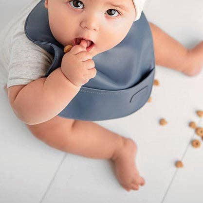 Classic - Set of Soft Vegan Leather Easy Clean Bibs 0-12 Months: Steel Blue & Grey