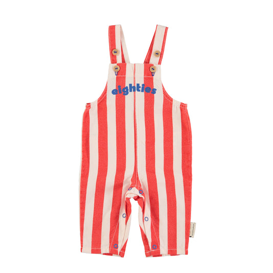 Baby Dungarees | Red & White Stripes w/ “Eighties” Print