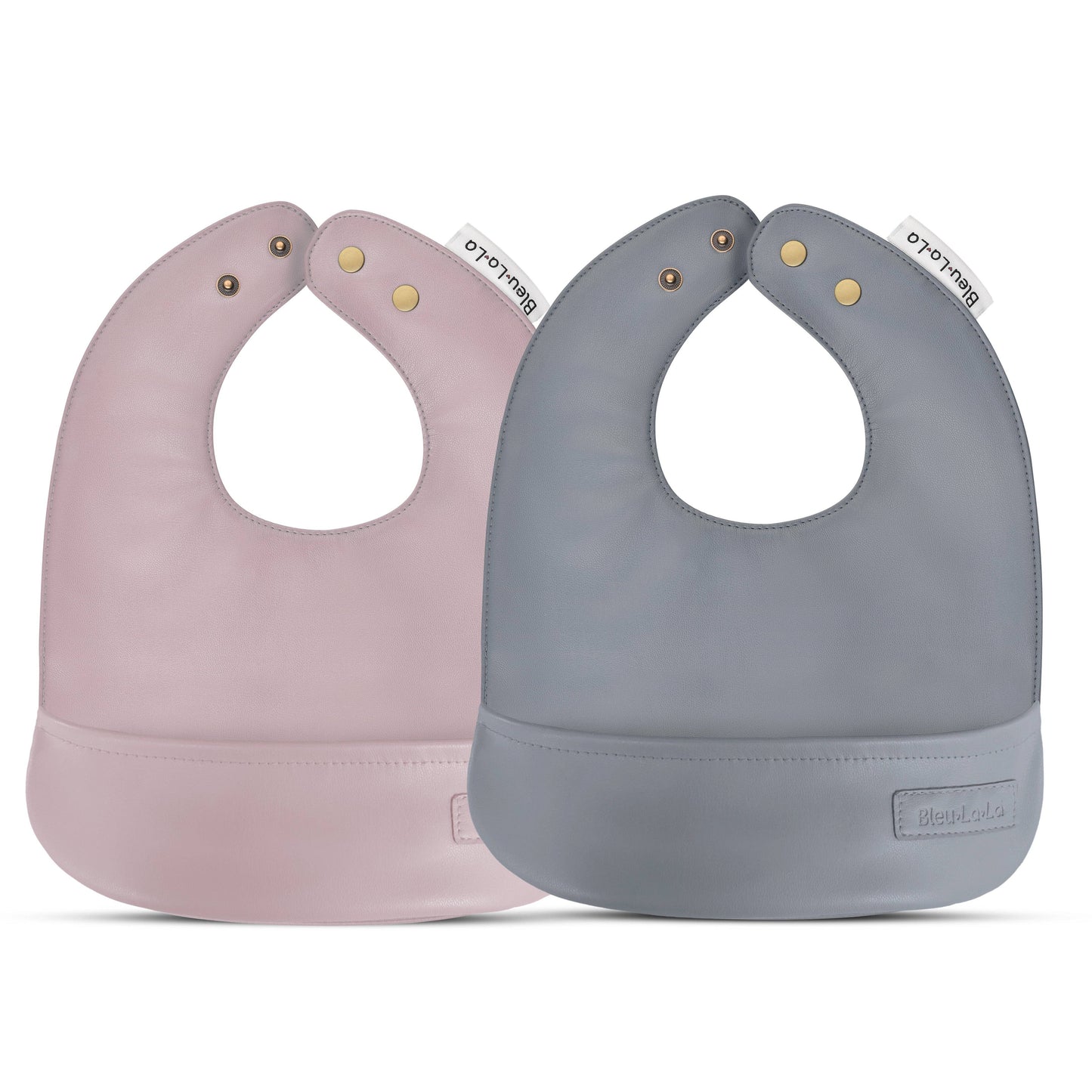 Classic - Set of Soft Vegan Leather Easy Clean Bibs 0-12 Months: Steel Blue & Grey