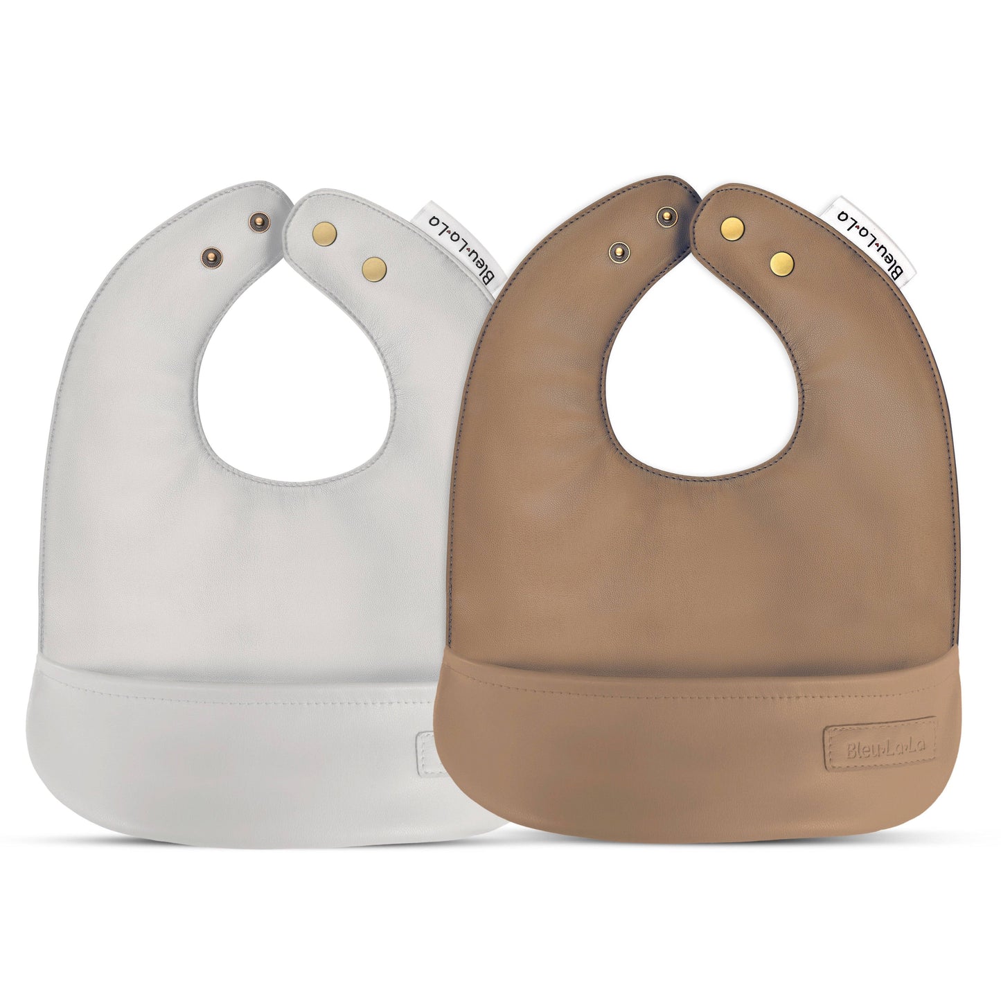 Classic - Set of Soft Vegan Leather Easy Clean Bibs 0-12 Months: Steel Blue & Grey