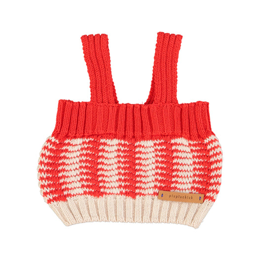 Knitted Top w/ Straps | Ecru & Red Stripes