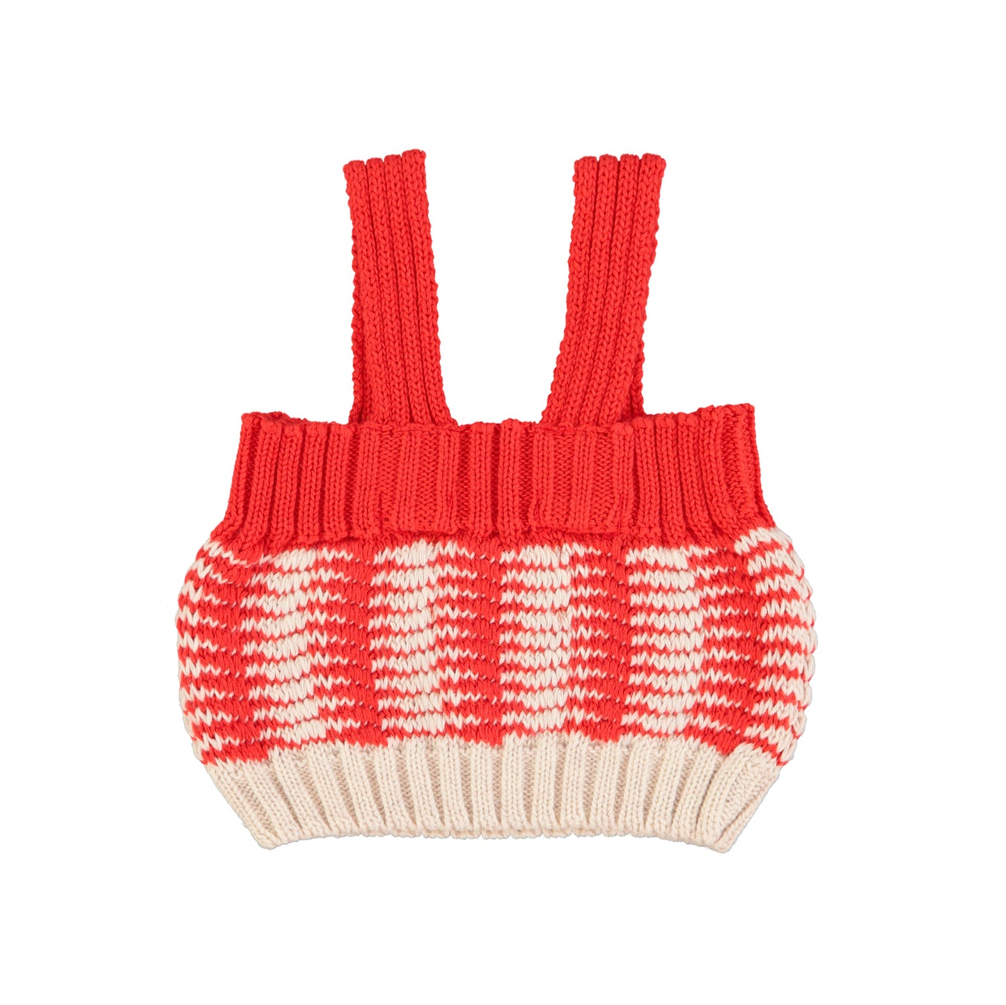 Knitted Top w/ Straps | Ecru & Red Stripes