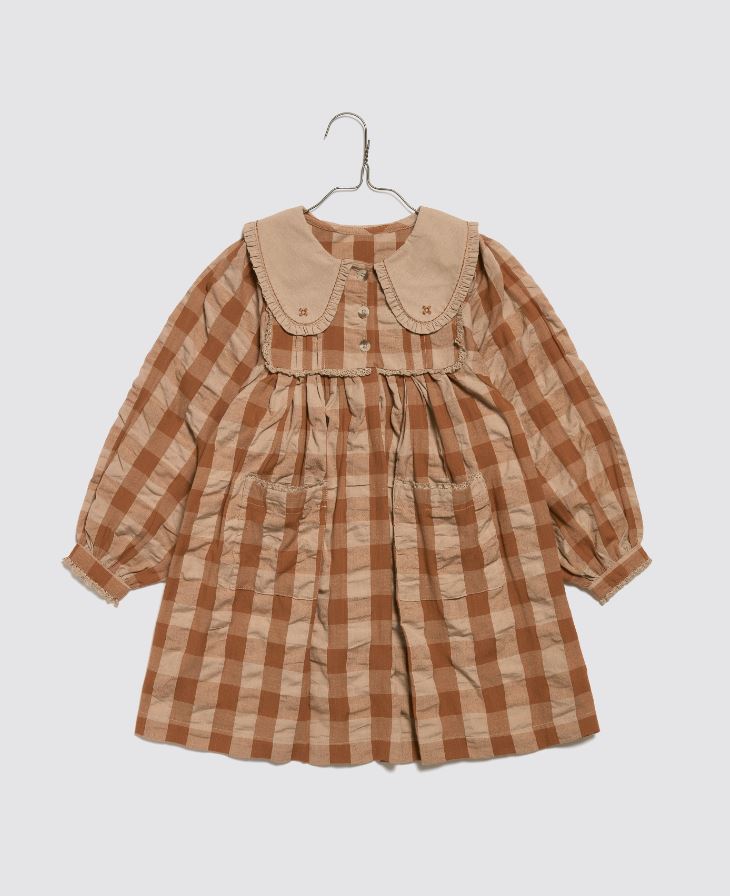 Lottie Dress - Seersucker Gingham in Russet