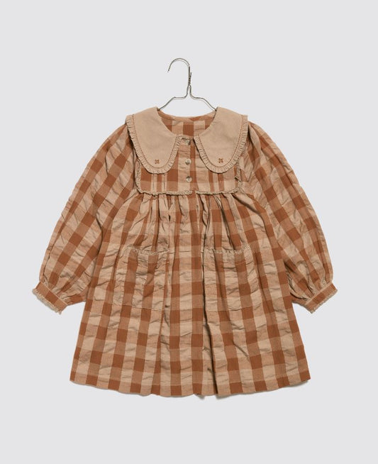 Lottie Dress - Seersucker Gingham in Russet