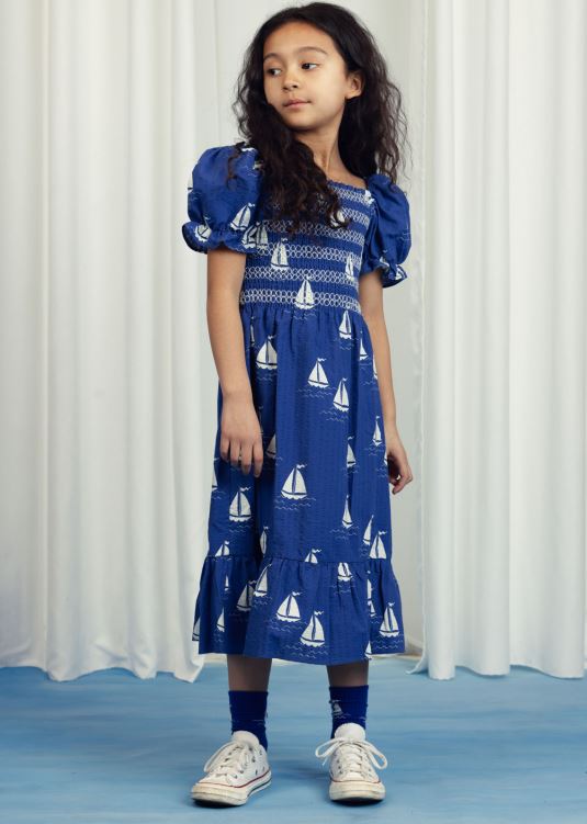 Sailing Boats AOP Woven Smock Dress - Blue