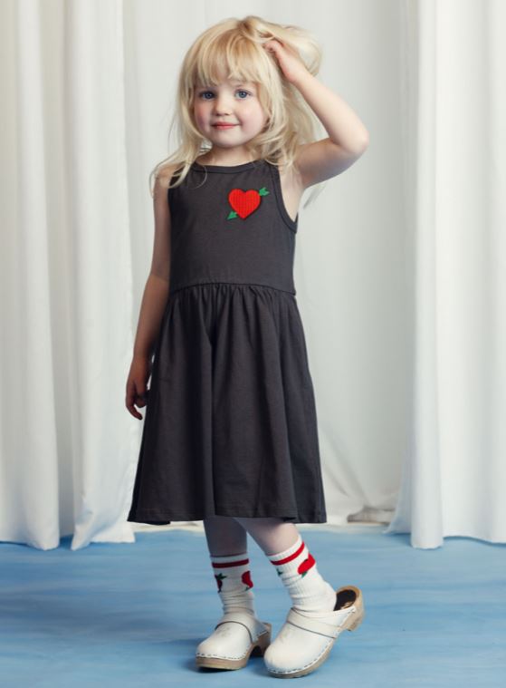 Arrowed Heart Embroidered Tank Dress - Black