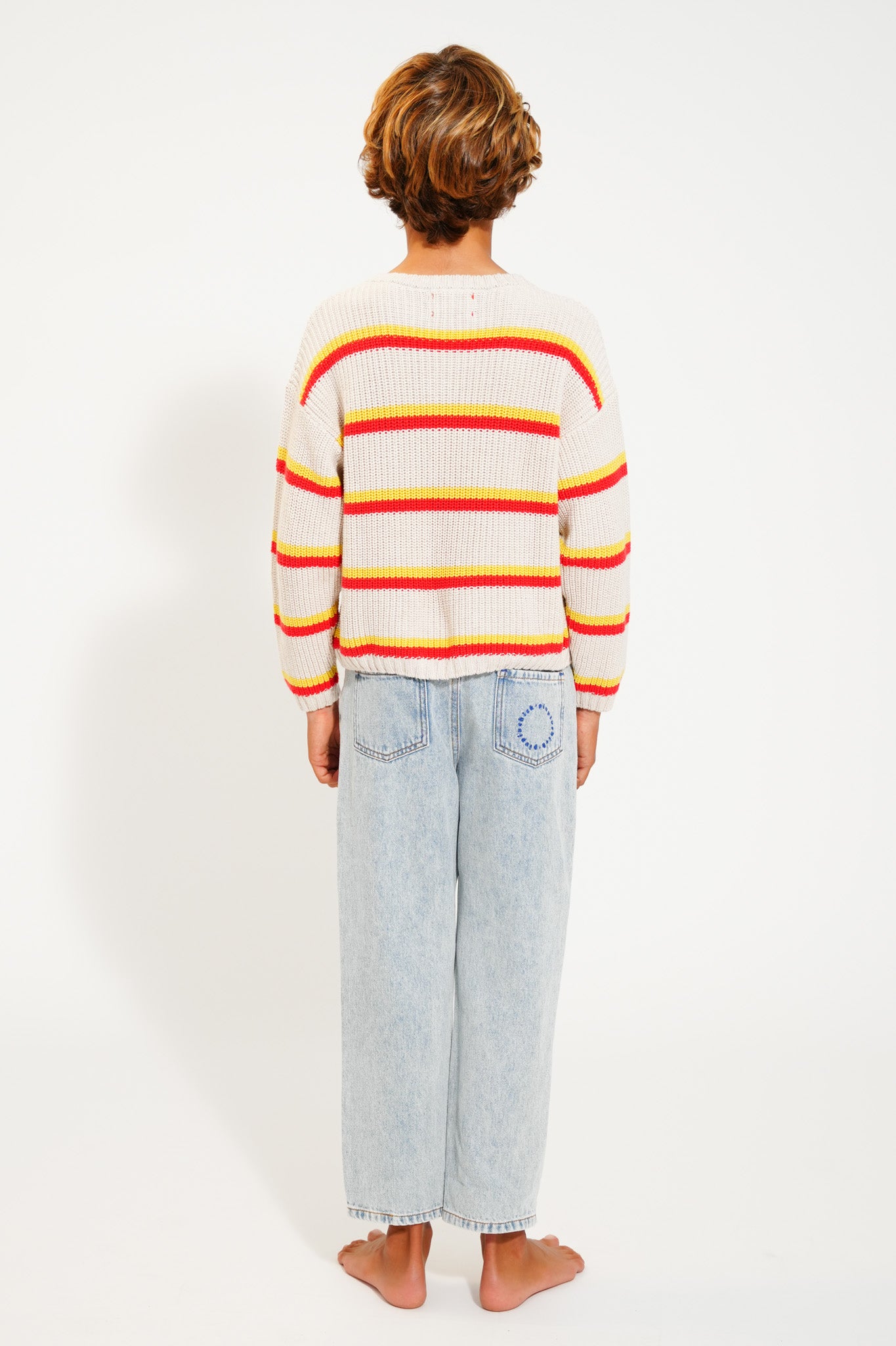 Knitted Sweater | Ecru w/ Yellow & Red Stripes