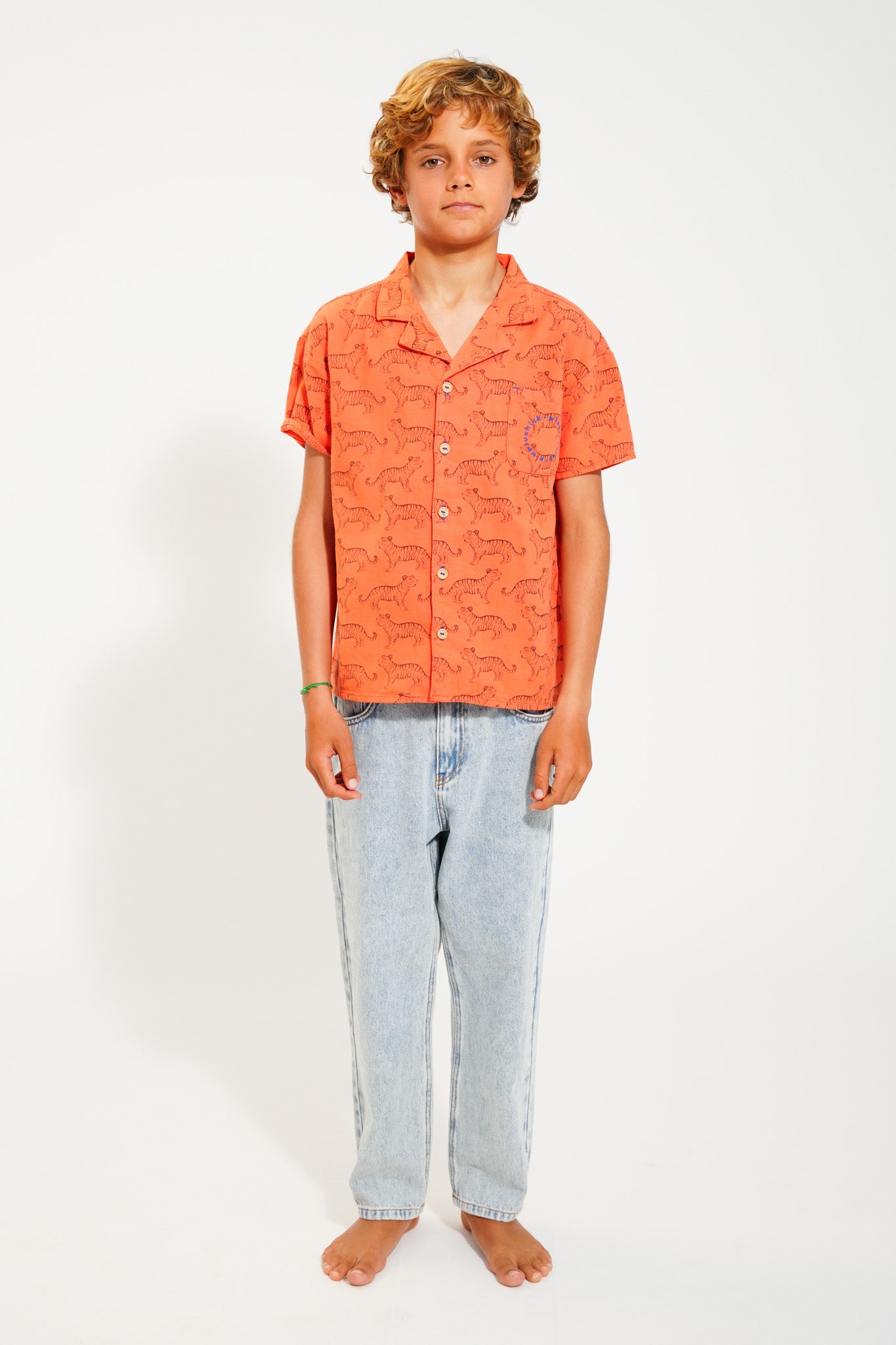 Hawaiian Shirt | Orange w/ Black Tigers