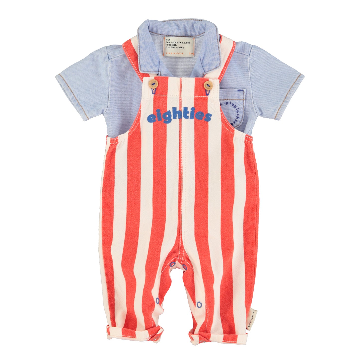 Baby Dungarees | Red & White Stripes w/ “Eighties” Print